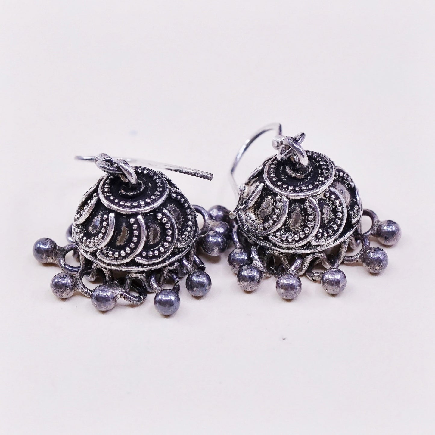 vtg sterling silver handmade earrings, 925 filigree crown w/ cluster beads