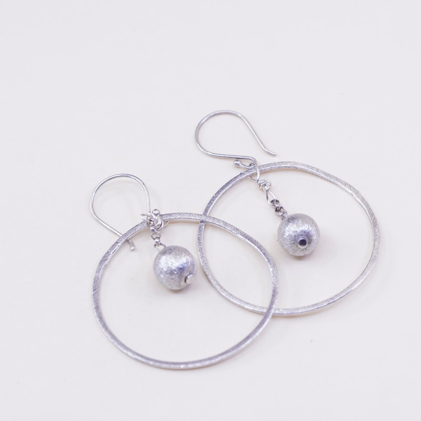 sterling silver handmade earrings, glittering 925 circles dangle N bead dangles