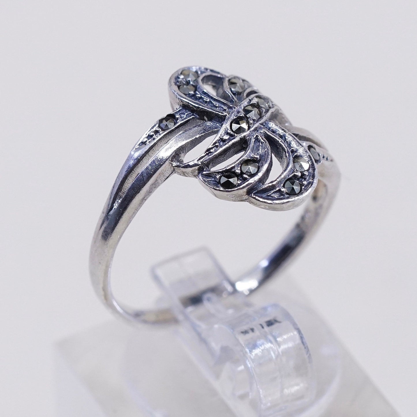 Size 6.5, Vintage Sterling 925 silver handmade ring with marcasite, stamped 925