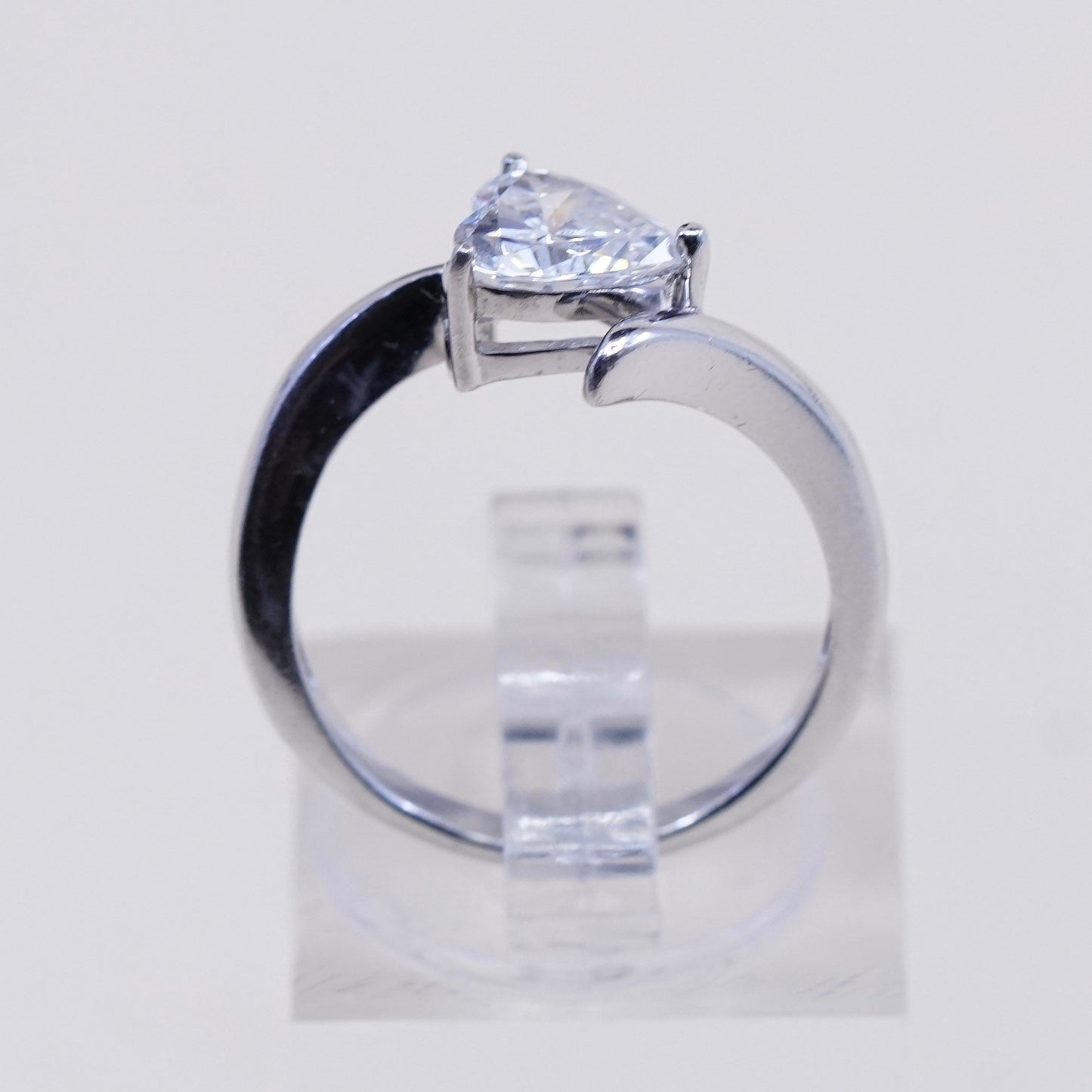Size 6, vtg sterling silver handmade ring, stamped 925, engagement ring w/ cz