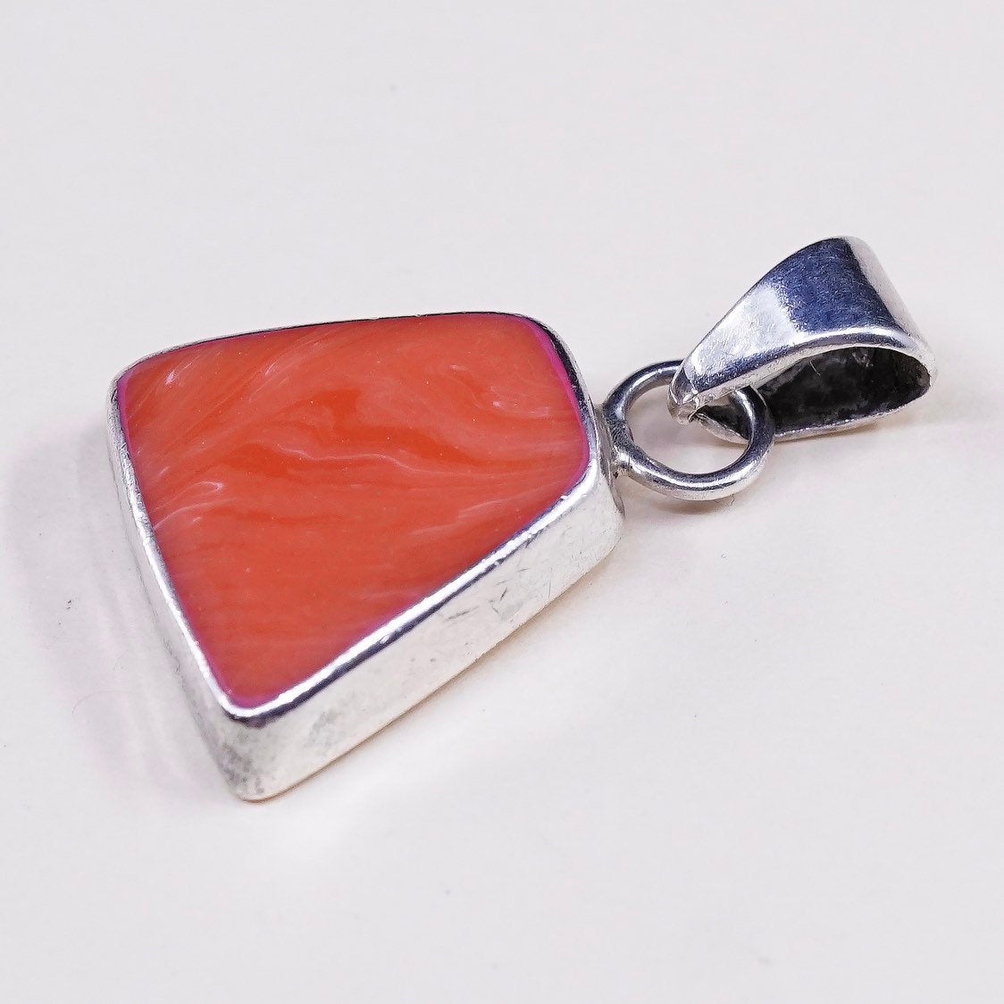 VTG handmade sterling silver pendant, Mexico 925 with orange agate