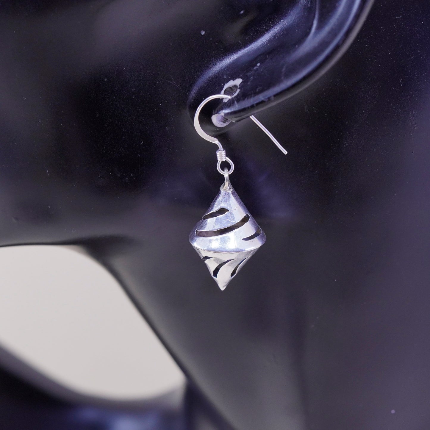 Vintage Sterling silver handmade earrings, 925 filigree Marquise drops
