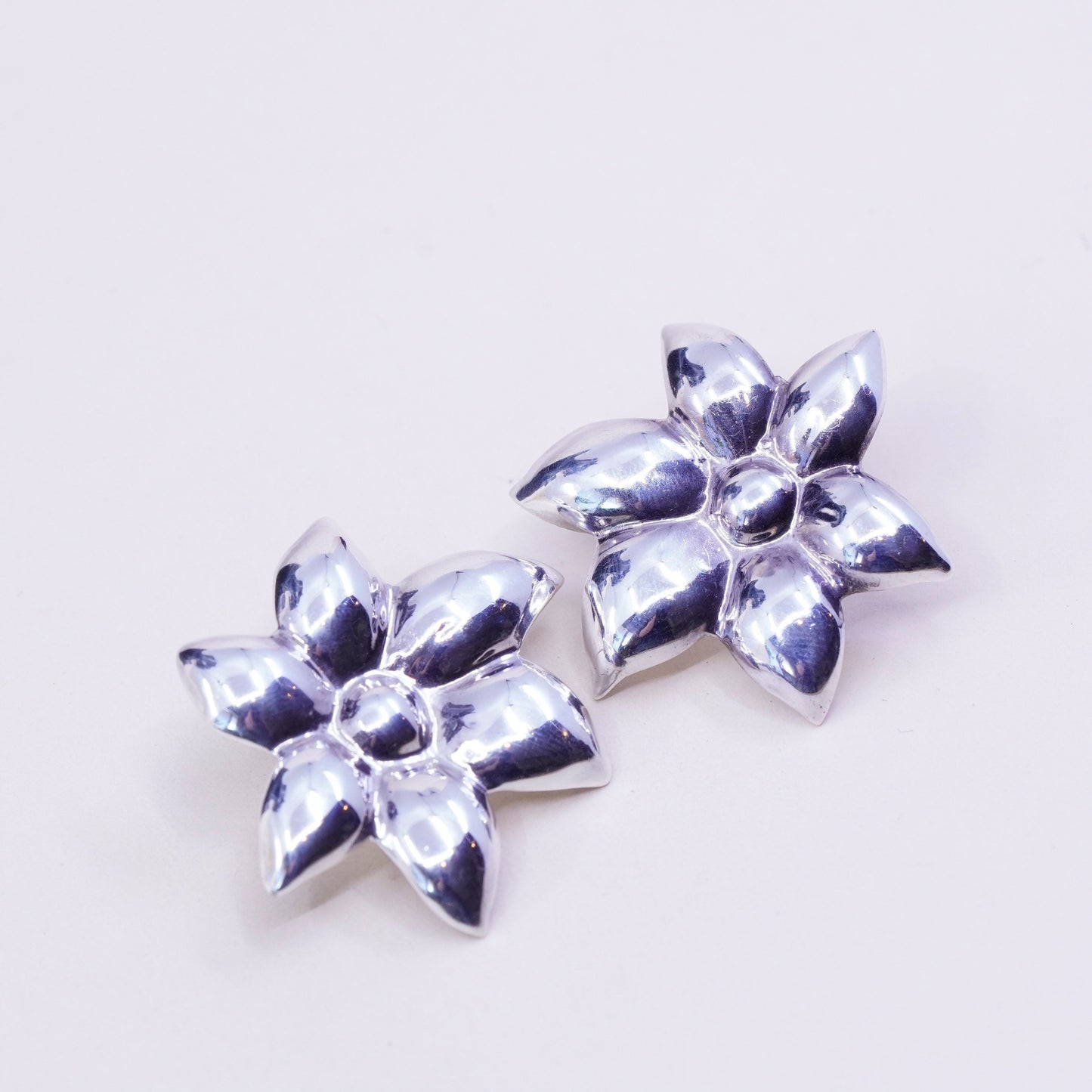 Vintage Sterling silver handmade earrings, 925 origami flower studs