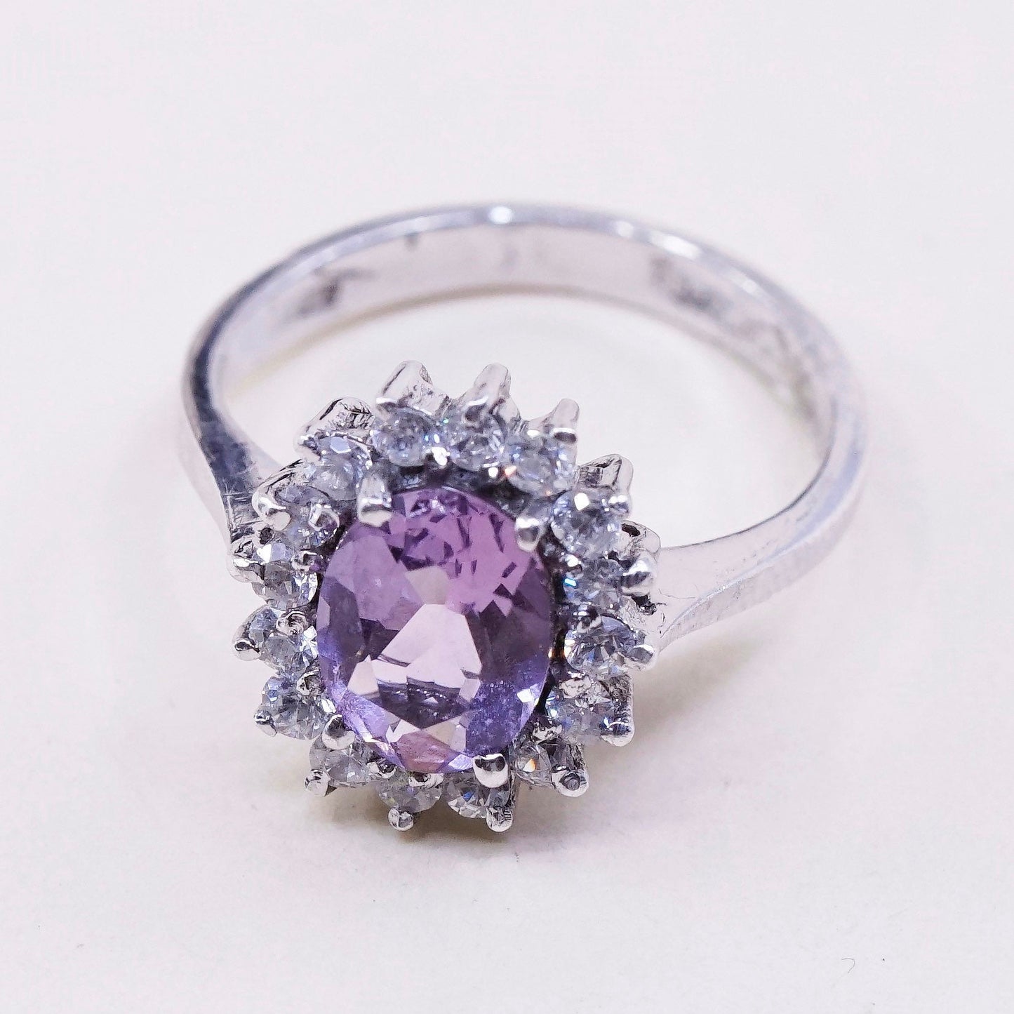 sz 5.75, vintage Sterling silver handmade cocktail ring, 925 w/ amethyst N Cz