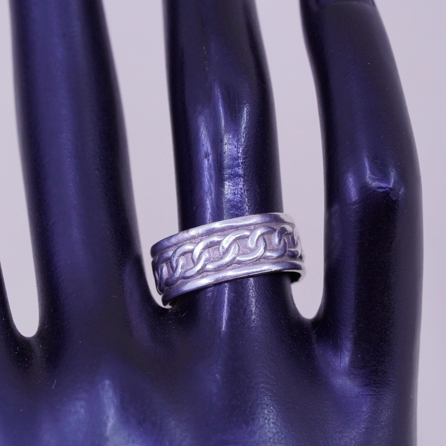 Size 7, vintage sterling silver handmade ring, 925 chain textured band