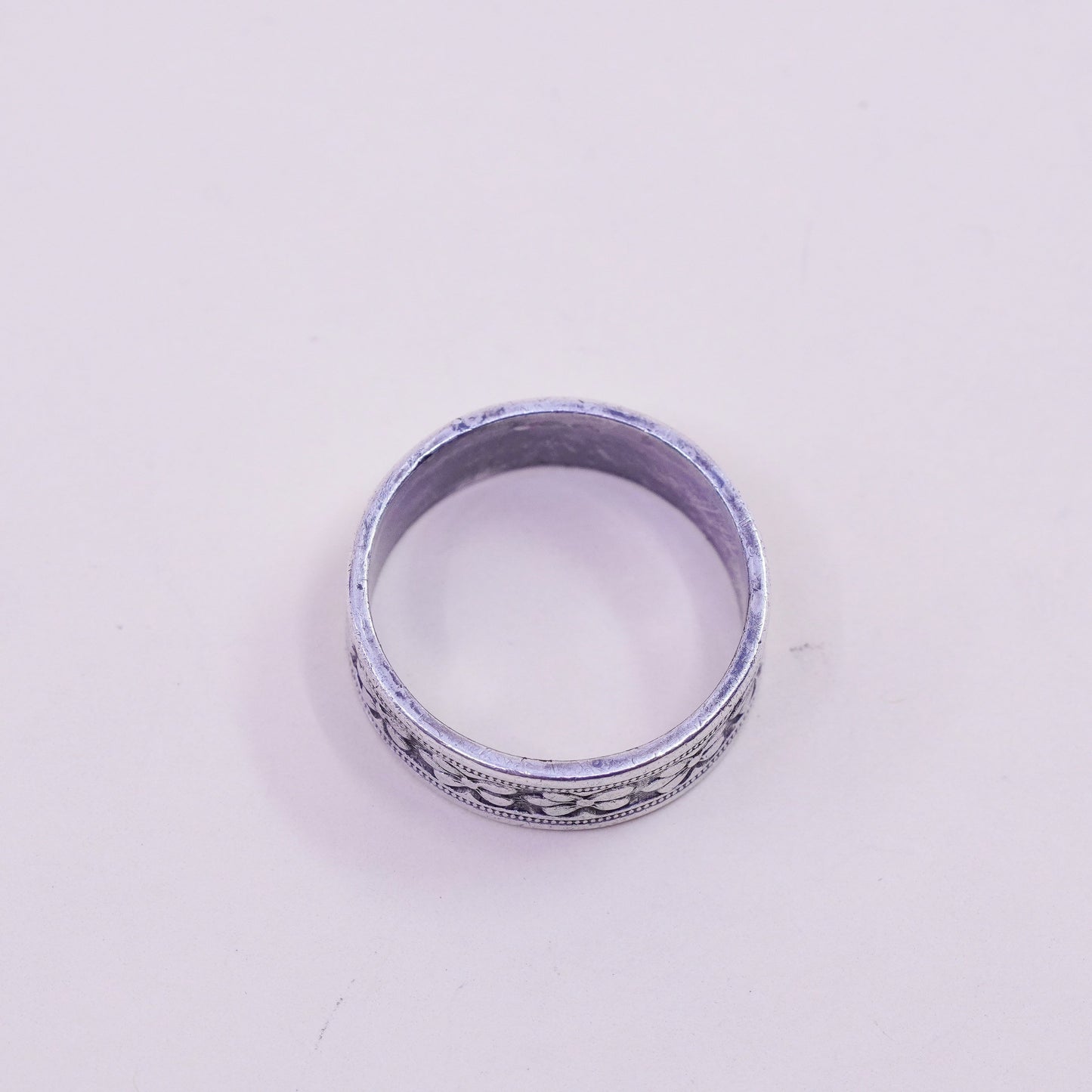 Size 7.25, vtg sterling silver handmade ring, 925 band with flower and leaves