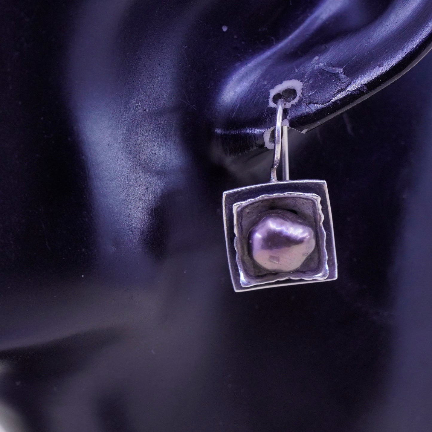 Rare! Silpada Sterling 925 silver handmade square earrings with pearl