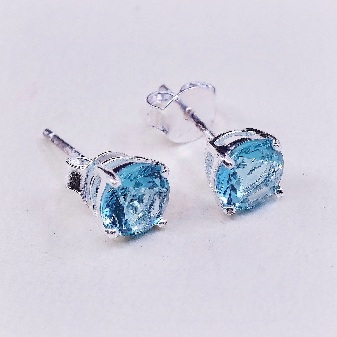 sterling silver earrings with blue topaz details, 925 silver studs, stamped 925