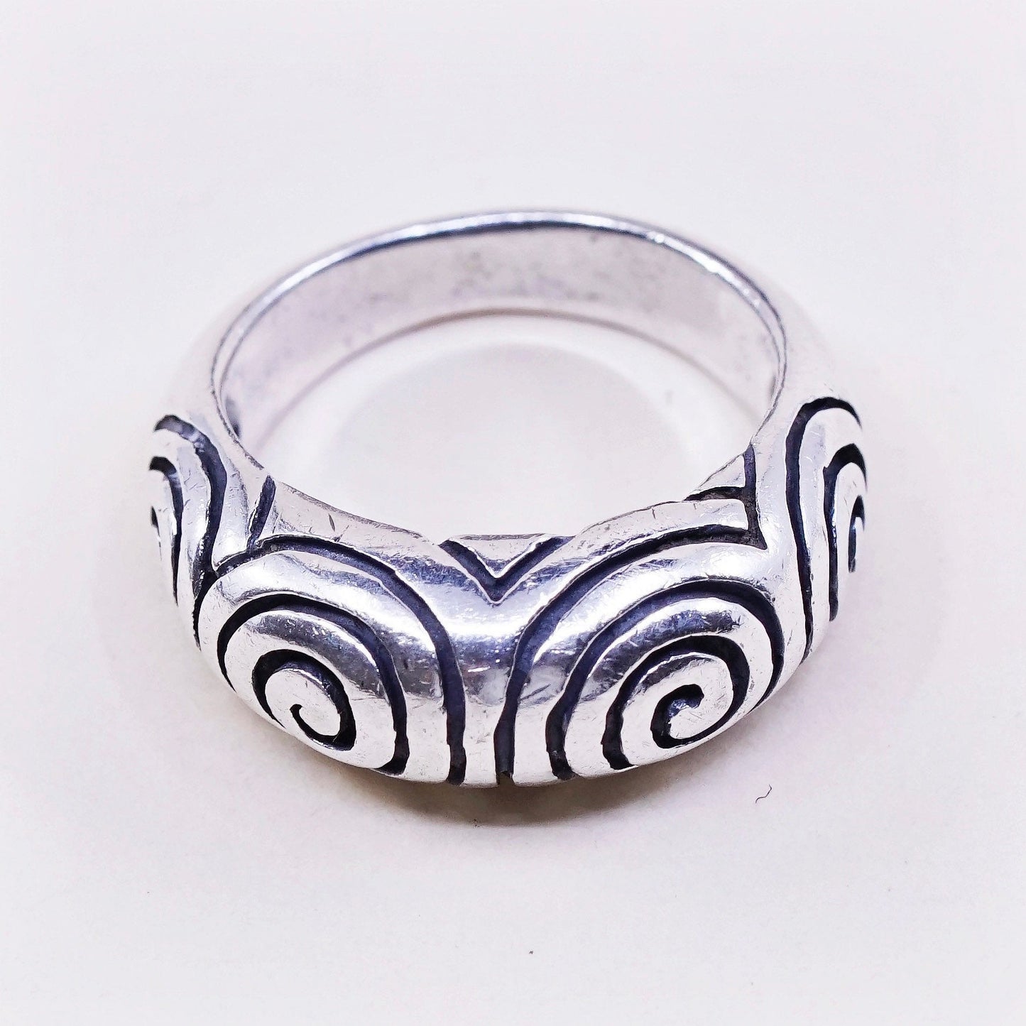 sz 7, vtg CW Sterling silver handmade ring, 925 band w/ swirl textured
