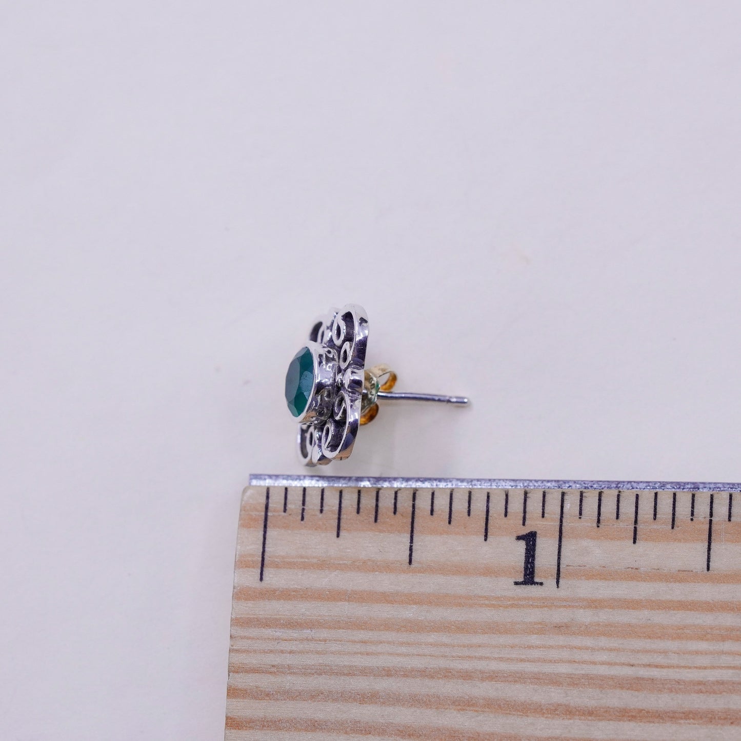 Vintage sterling 925 silver studs, minimalist earrings with emerald
