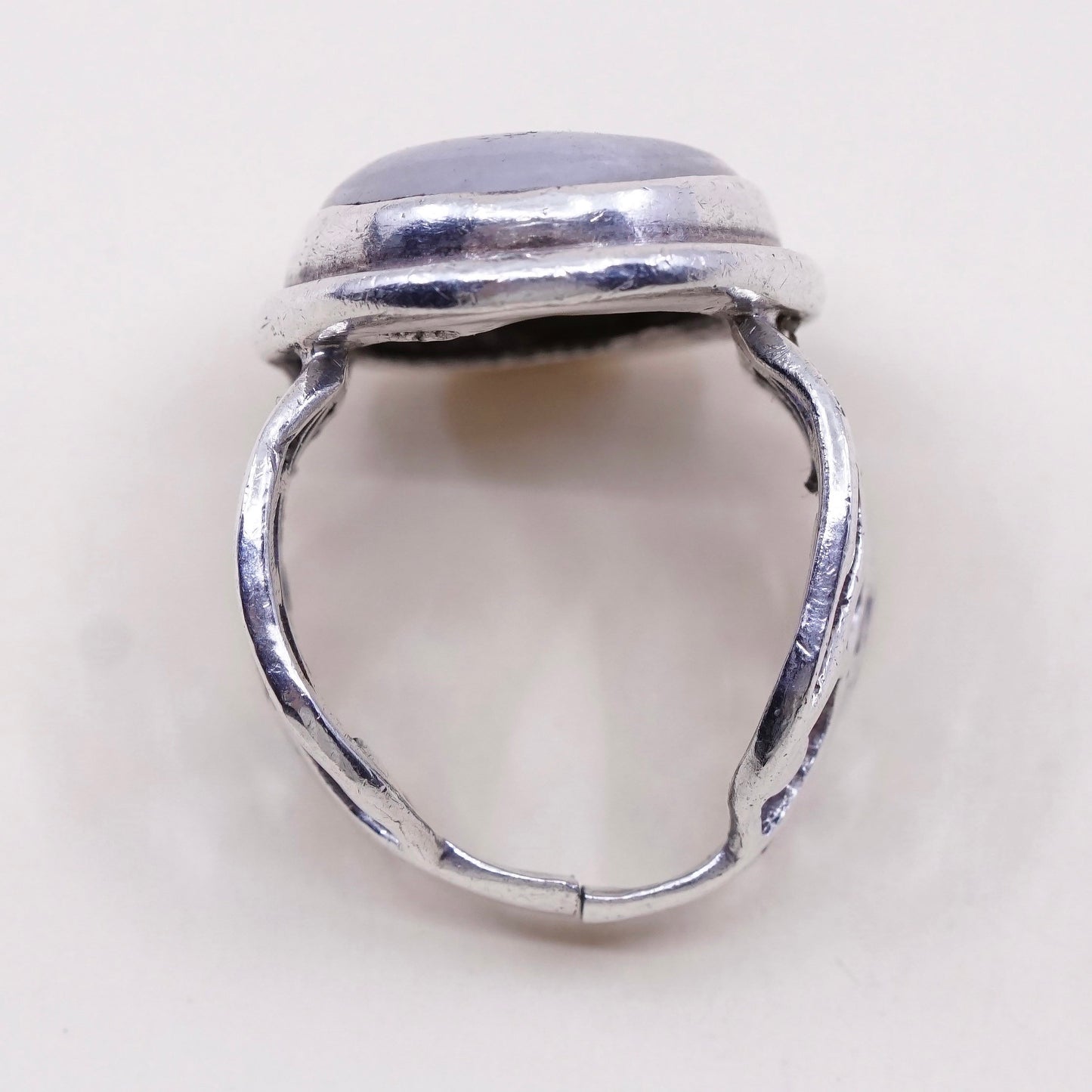 Size 6, vintage sterling 925 silver handmade filigree ring with moonstone