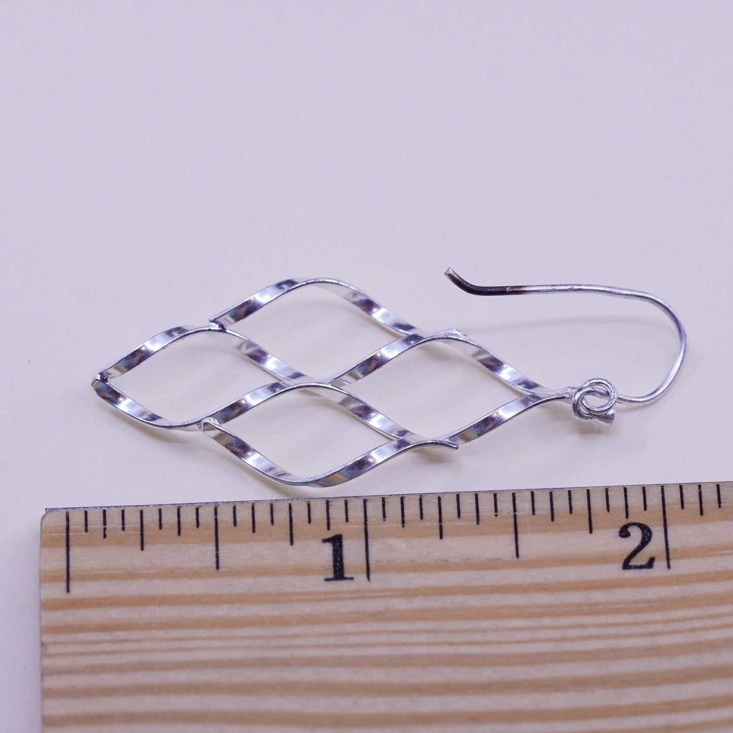 Vintage sterling silver handmade earrings, 925 twisted dangles