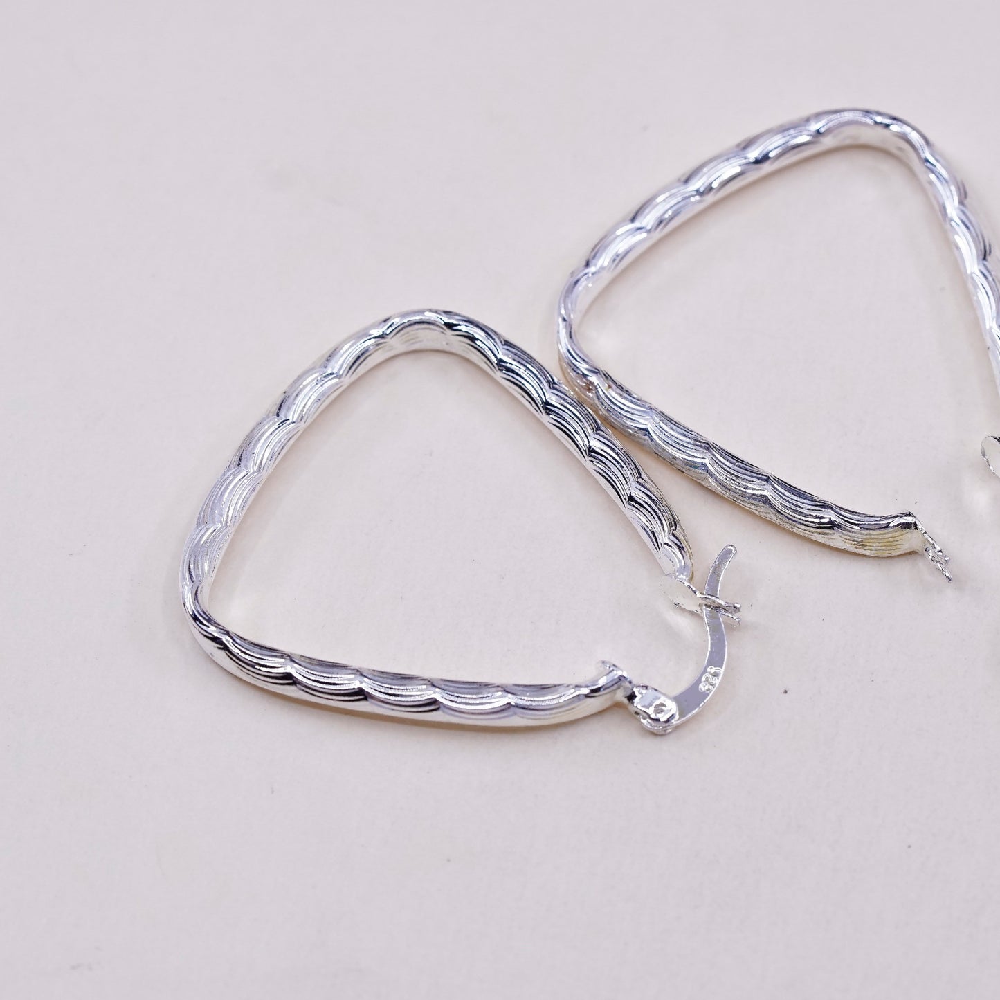 1.5”, VTG sterling silver loop earrings, textured minimalist primitive hoops
