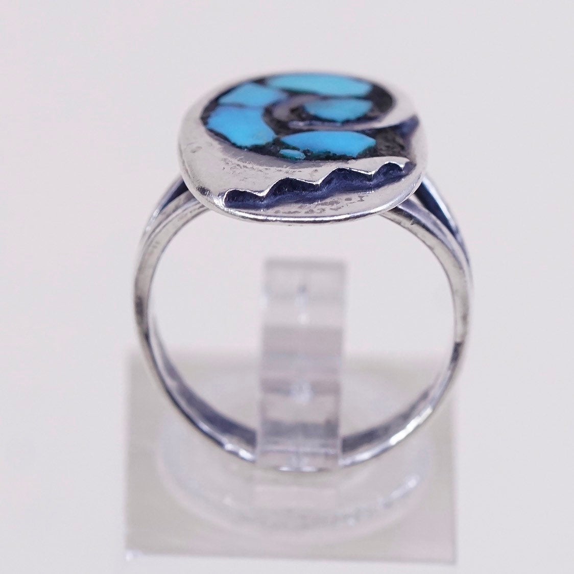 sz 6.75, sterling silver ring, Native American handmade 925 silver w/ turquoise