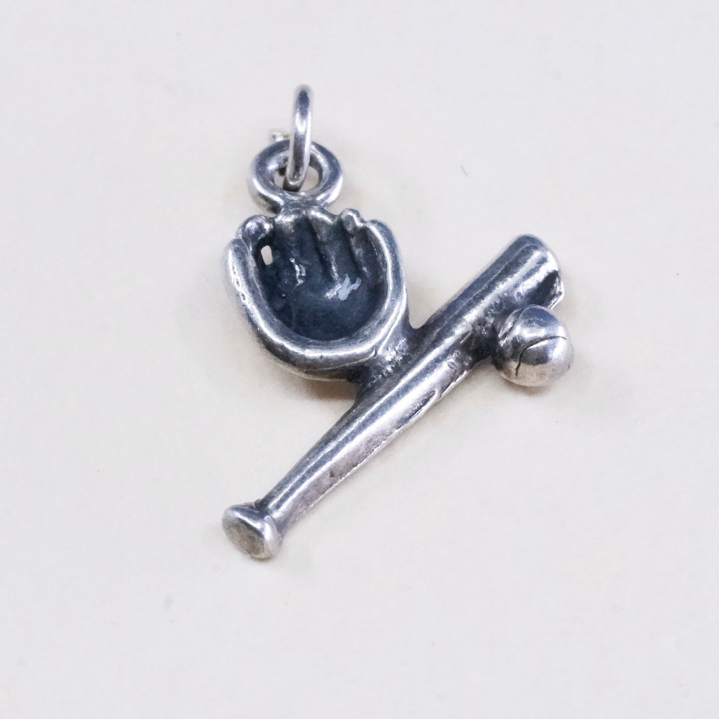 Vintage sterling silver handmade charm, 925 silver baseball pendant