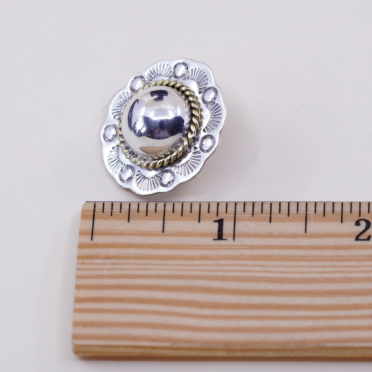 Vintage two tone Sterling silver clip on earrings, 925 flower with copper cable