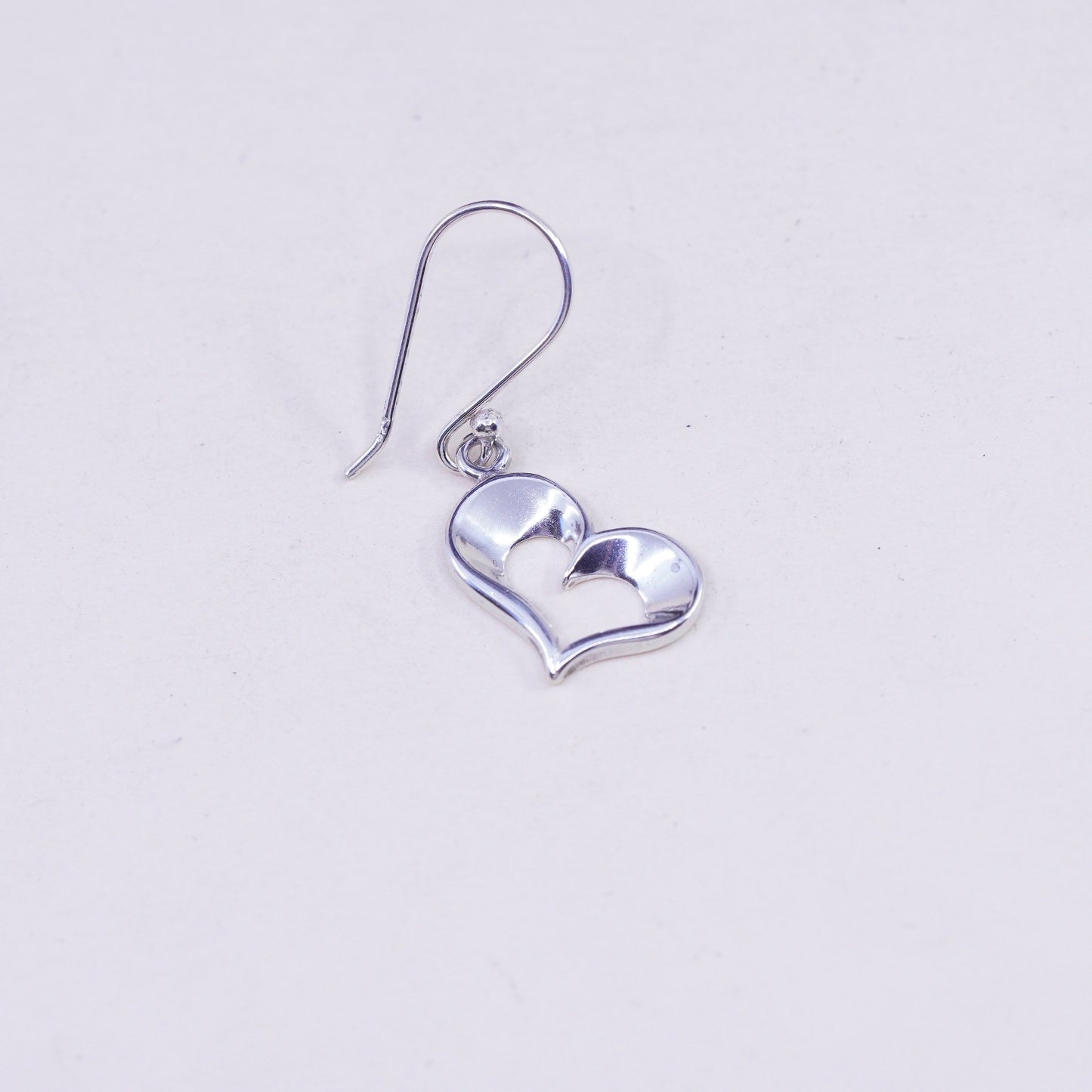 Vintage sterling silver handmade earrings, 925 heart dangles