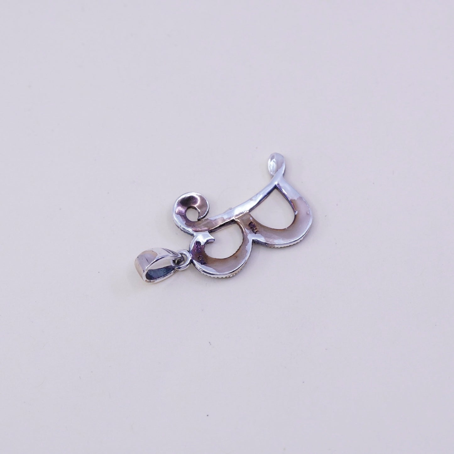 Vintage handmade sterling silver cross, 925 initial B with marcasite details