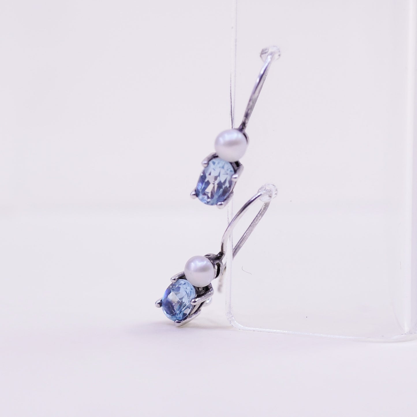 Vintage sterling silver handmade earrings, 925 hooks with topaz drops