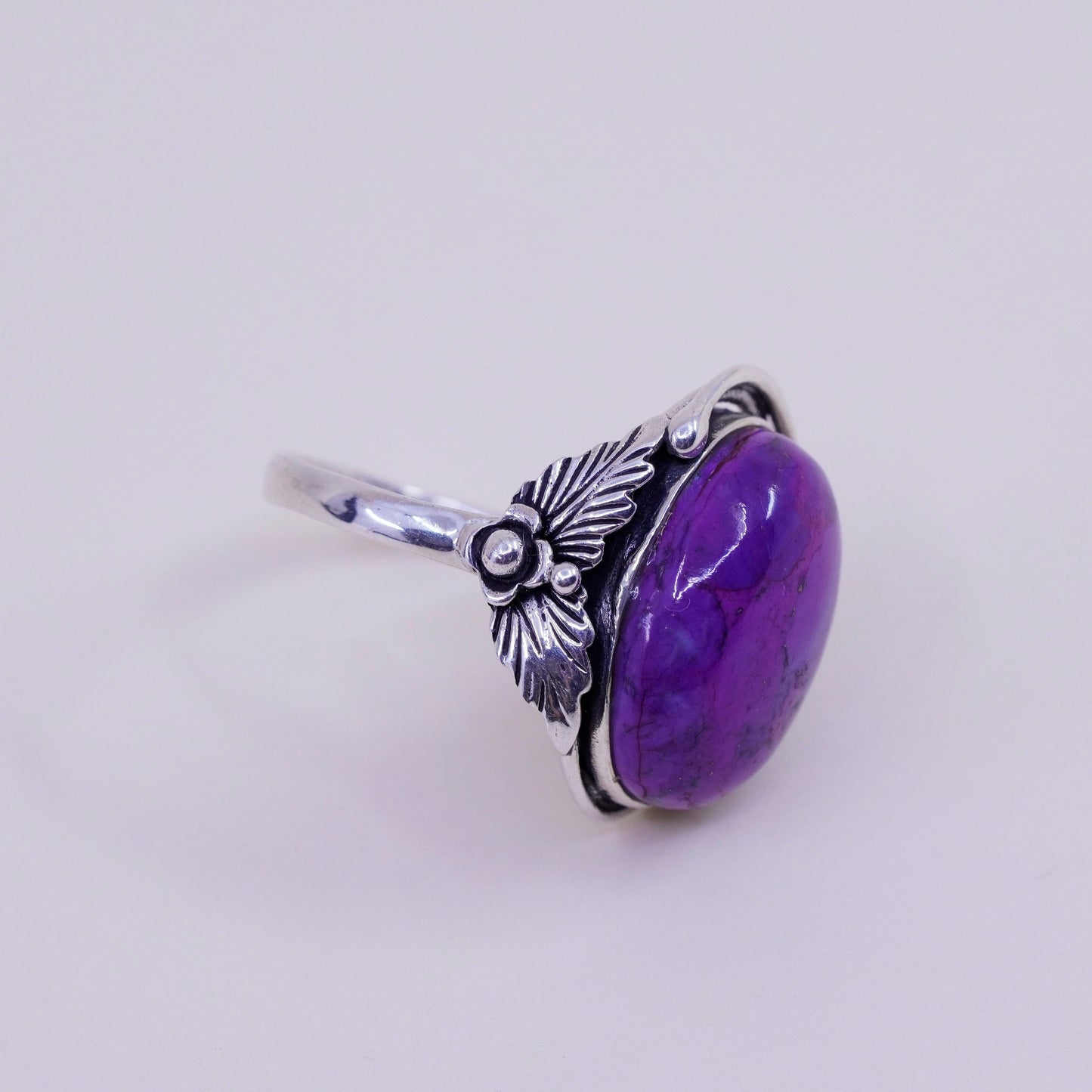 Size 8, BBJ sterling silver handmade 925 ring with oval purple turquoise beads