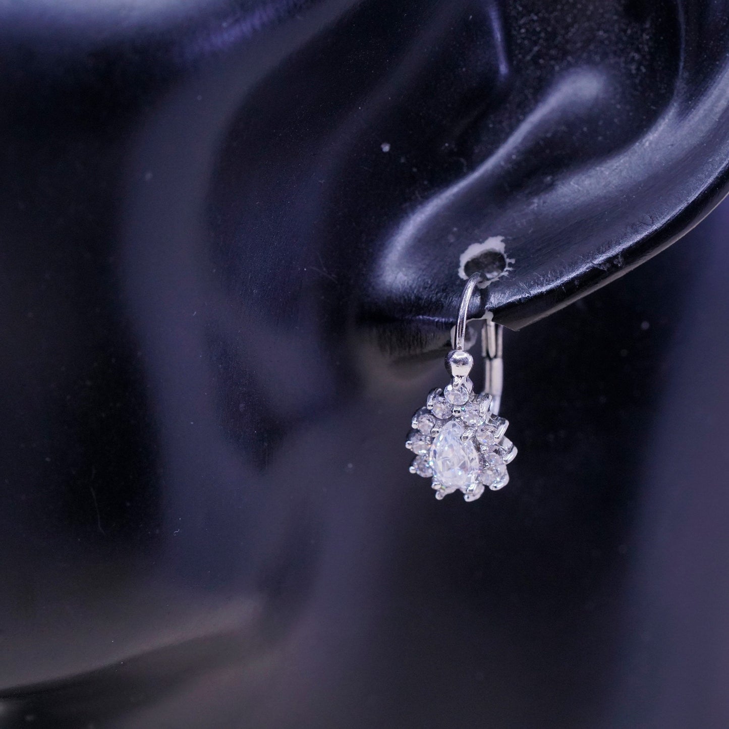 Vintage Sterling 925 silver handmade earrings, teardrop Cz dangles
