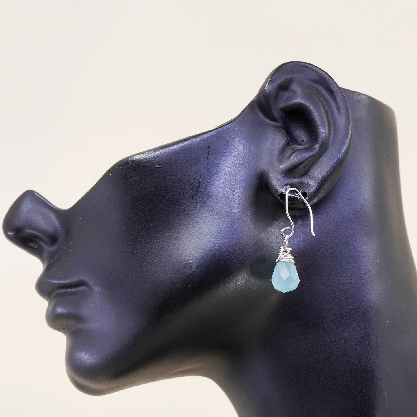 Vintage Sterling 925 silver handmade earrings with teardrop Chalcedony