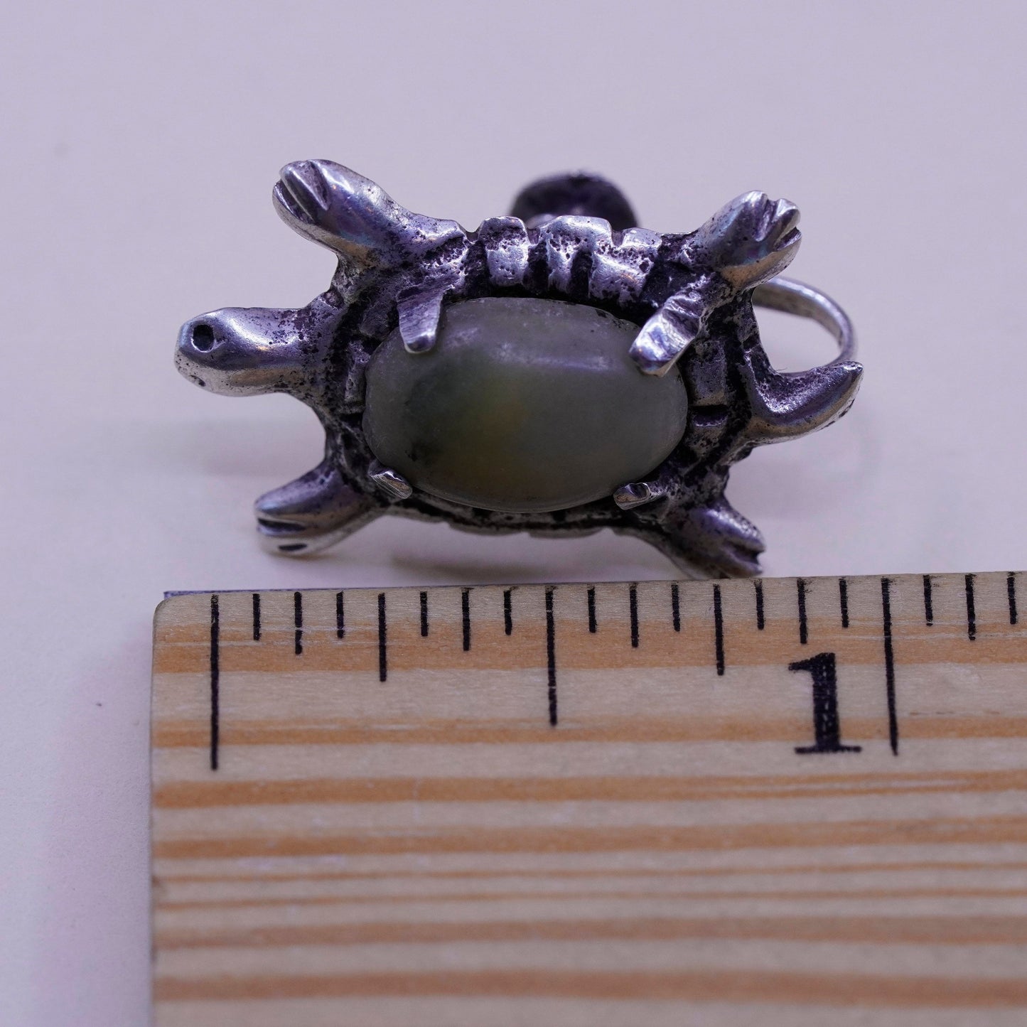 Vintage Sterling 925 silver handmade screw back turtle earrings with jasper