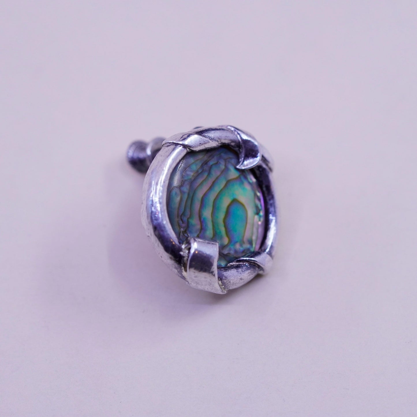 Vintage sterling 925 silver handmade screw back earrings with abalone