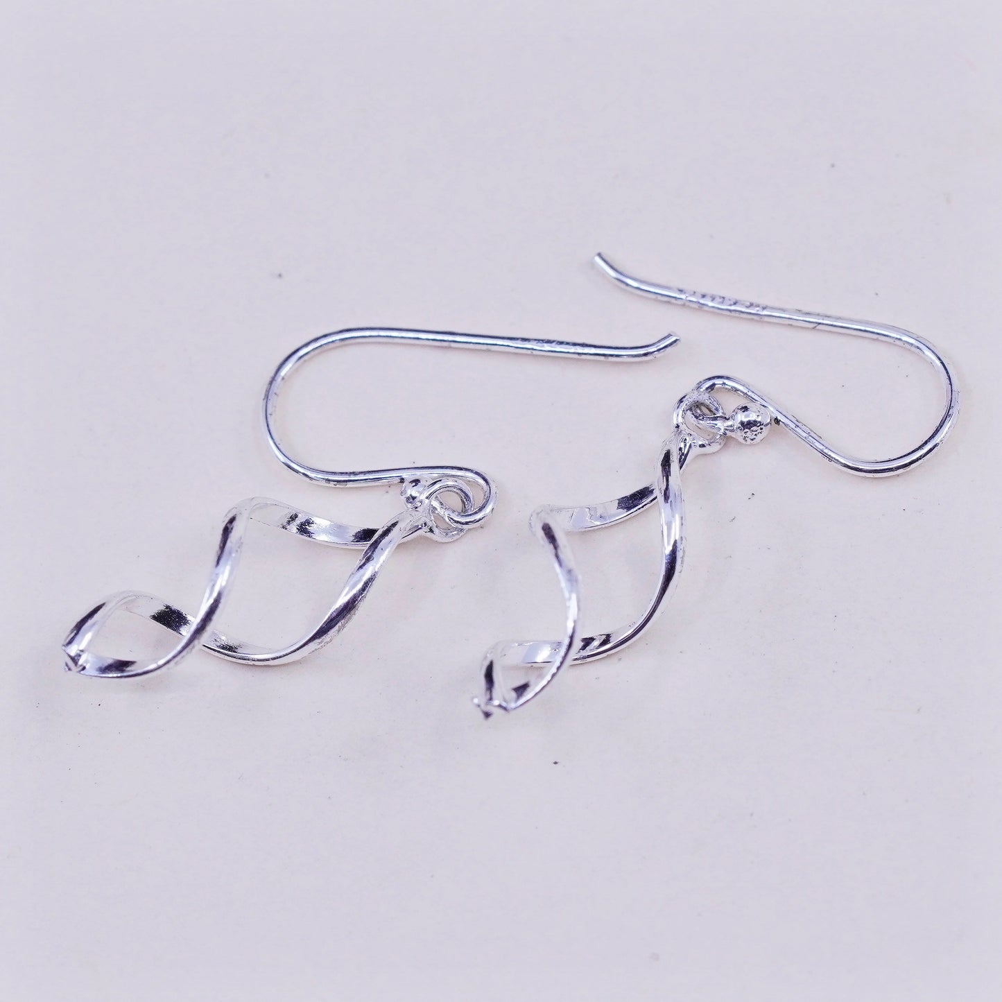 Vintage sterling silver handmade earrings, 925 twisted dangles