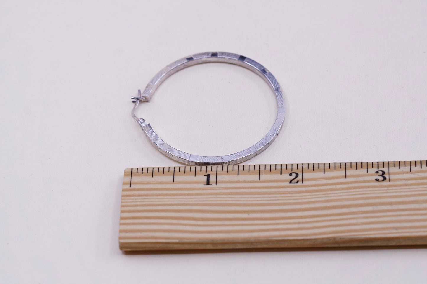 1.75”, vtg sterling silver loop earrings, textured minimalist primitive hoops