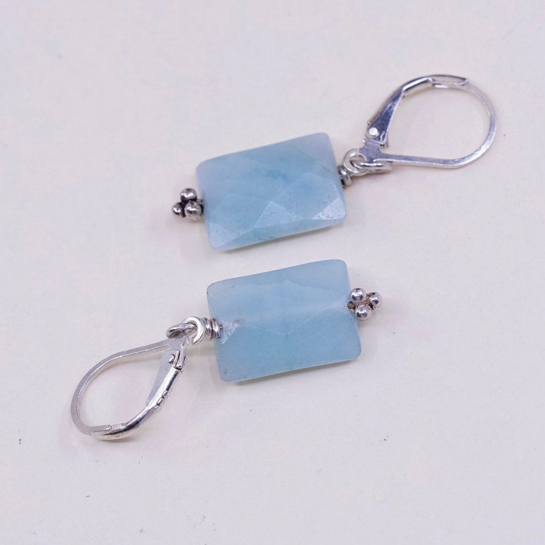 vtg sterling silver handmade earrings, 925 with jade dangles, Stamped 925