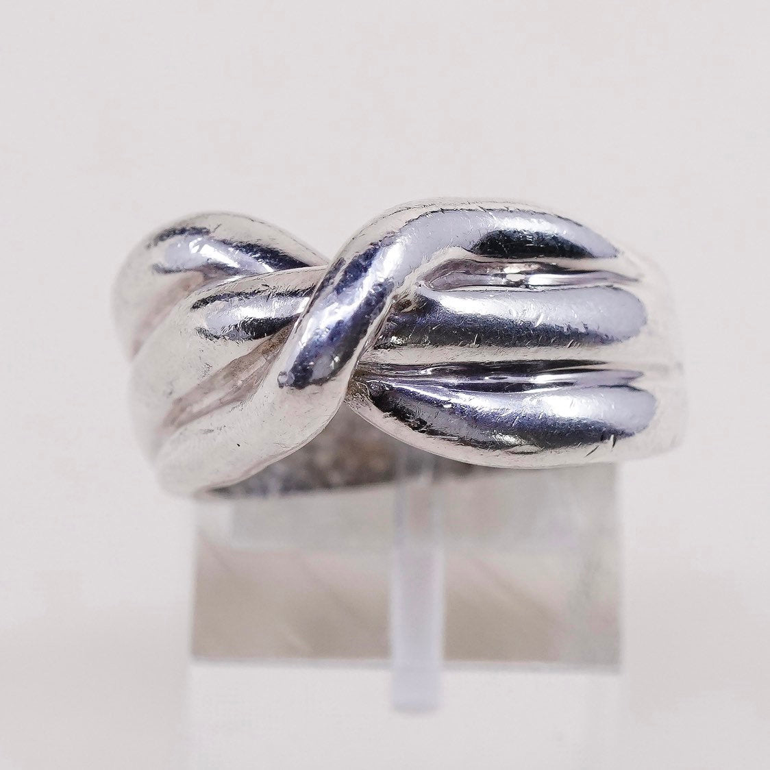 sz 8, vtg sterling silver handmade ring, Mexico 925 ribbed statement band