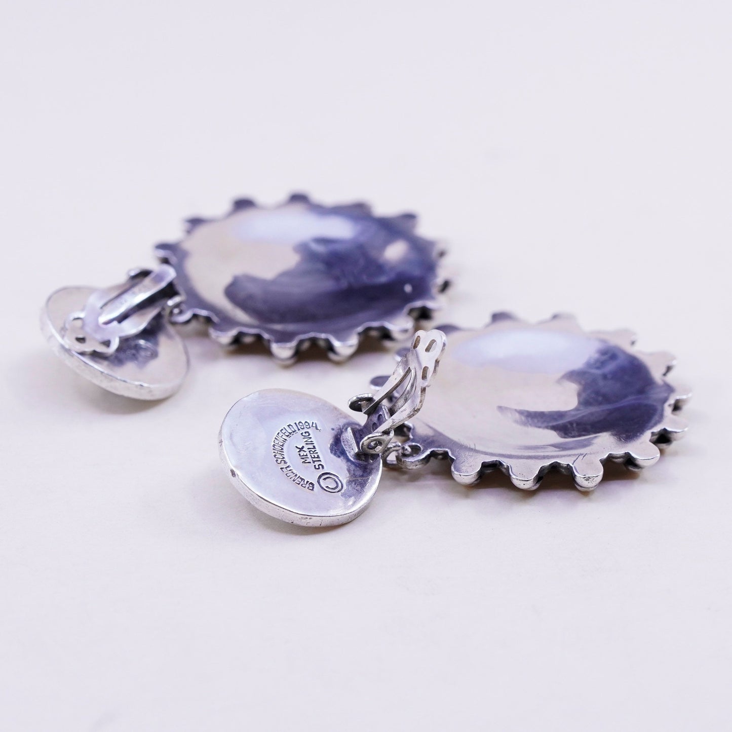 vtg 1994 taxco Brenda Schoenfeld jewelry, sterling 925 silver clip on earrings