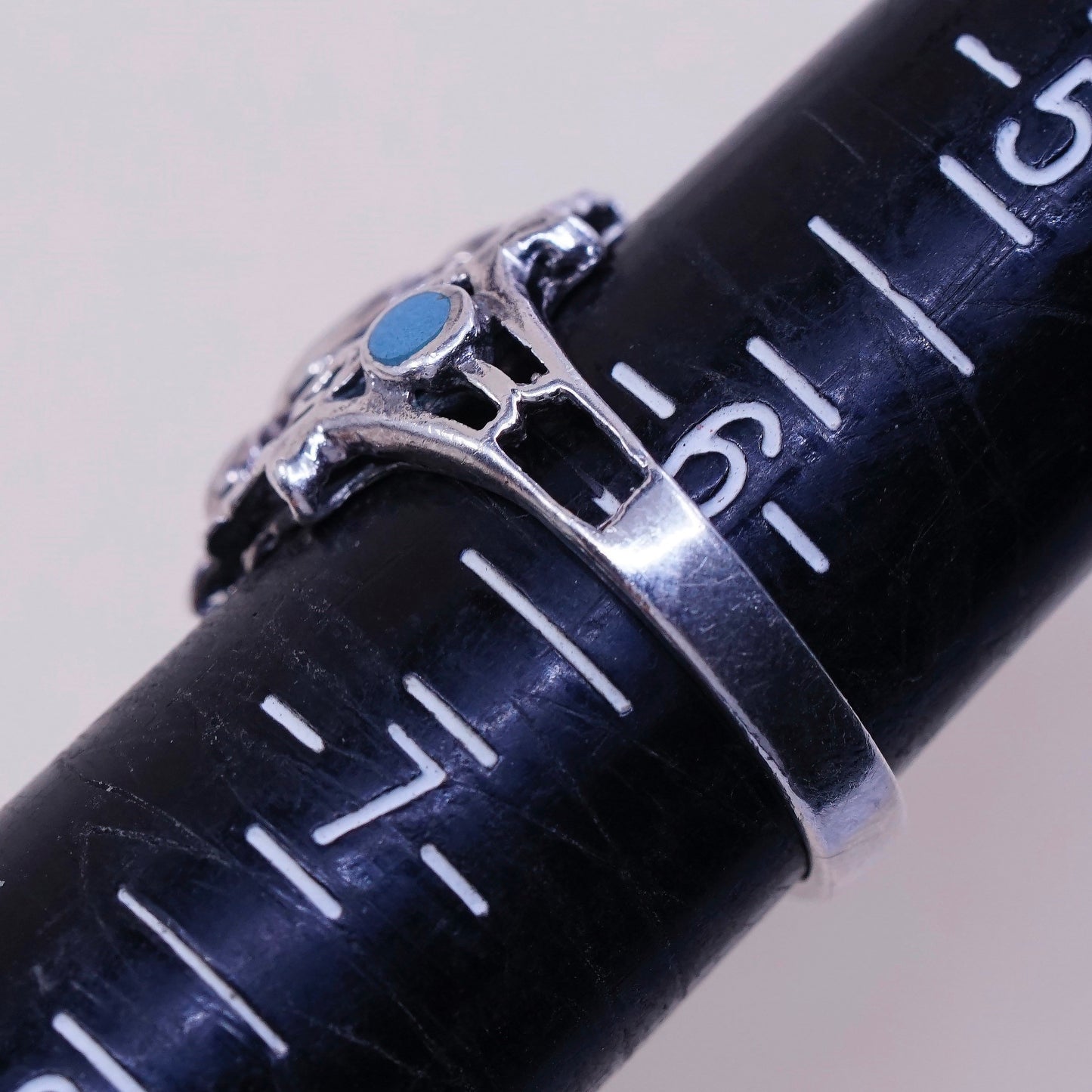 Size 6.25, vtg sterling 925 silver handmade ring w/ turquoise, southwestern