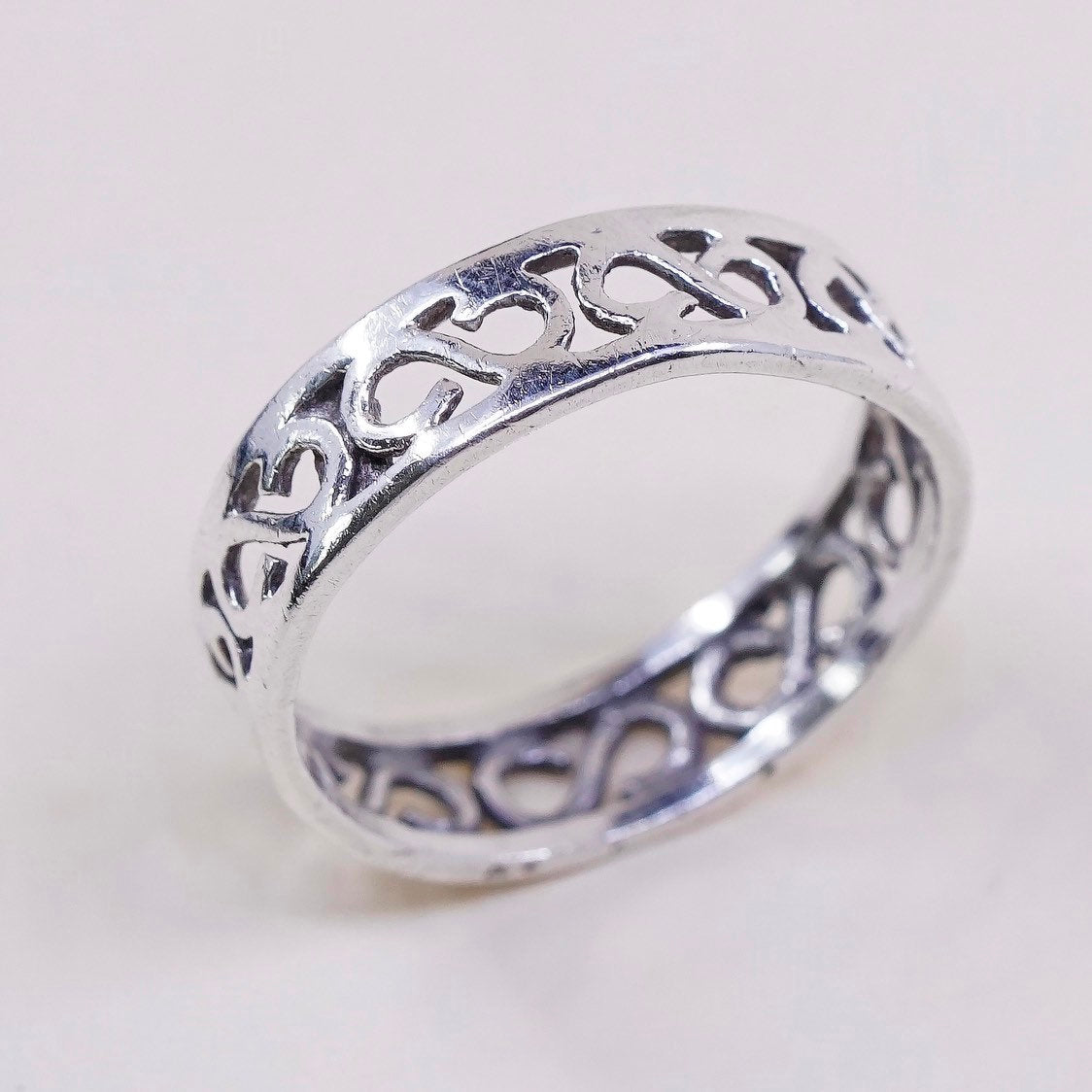 sz 8.75, vtg Sterling silver handmade ring, mexico 925 band w/ swirl wave