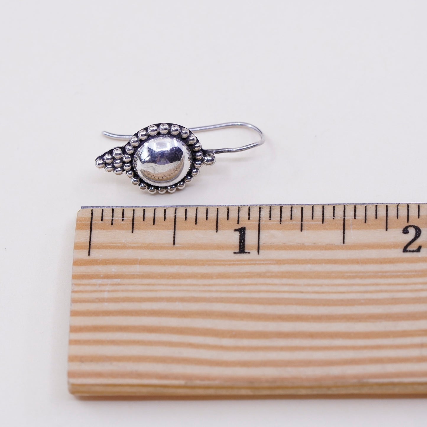 Vintage Sterling silver handmade earrings, 925 circle dangles with beads