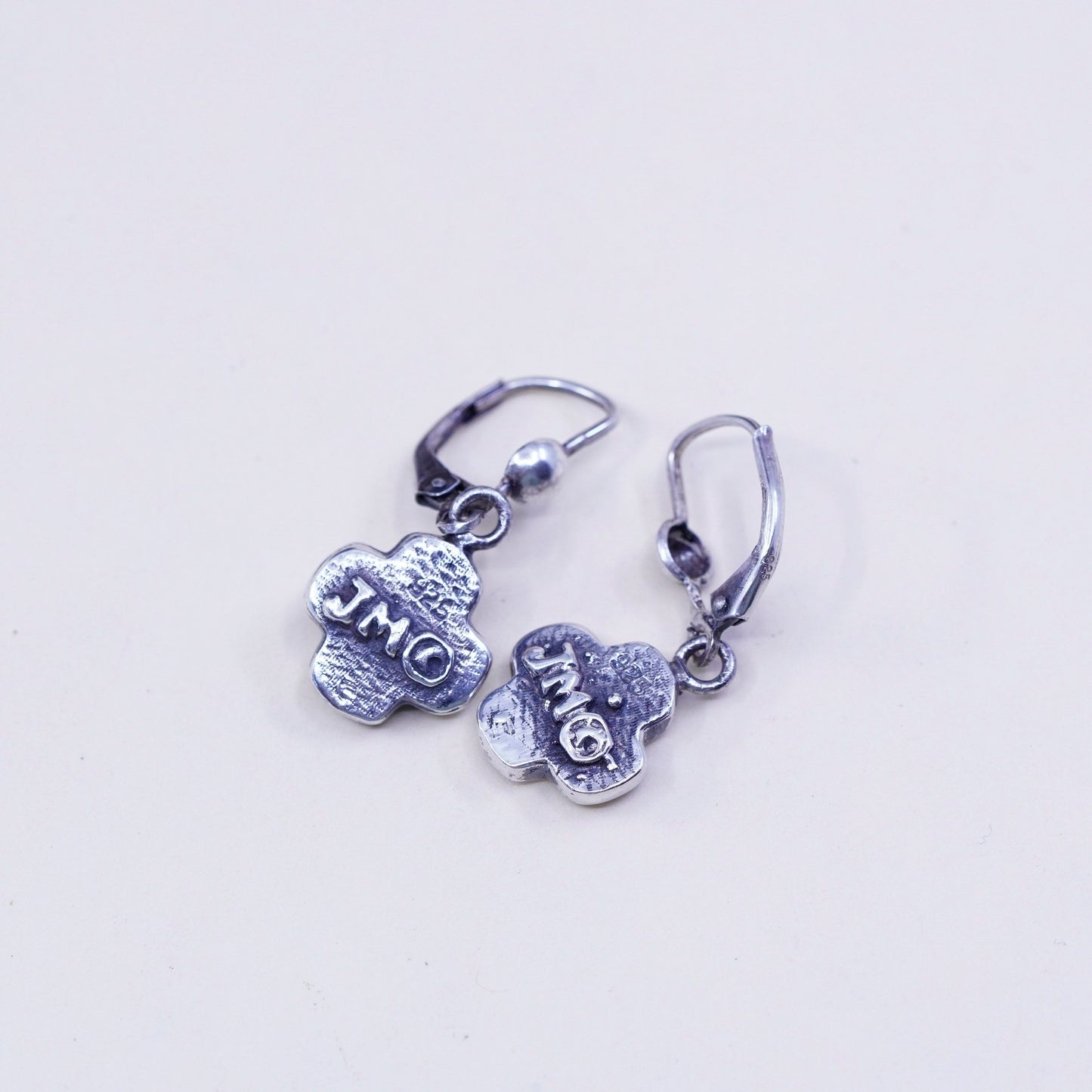 Vintage Sterling silver handmade earrings, JM cute 925 cross dangles