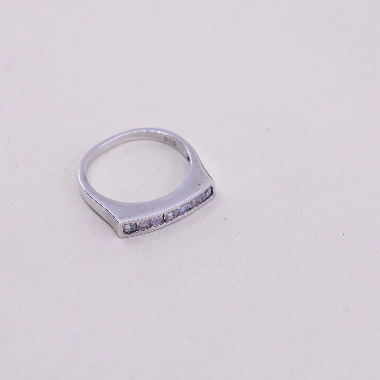 sz 8.5, rosa basha sterling 925 silver ring w/ cluster square CZ stackable band