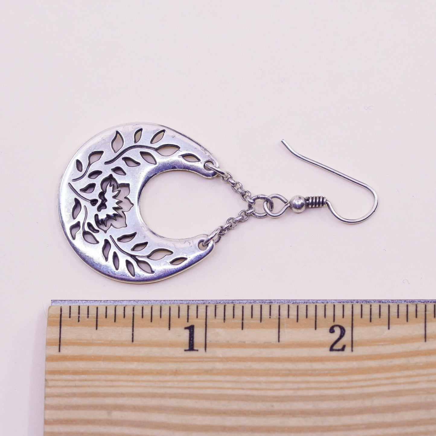 Vintage Sterling silver handmade earrings, 925 floral dangles