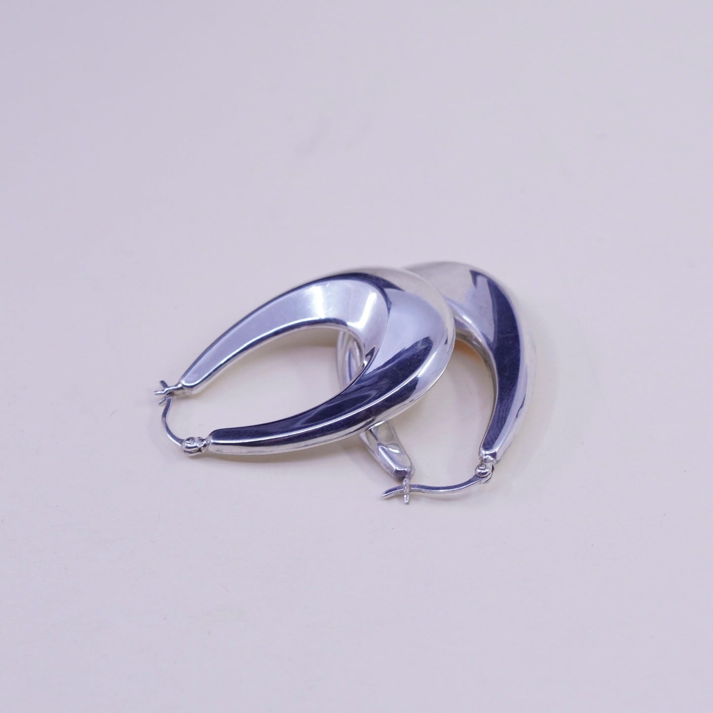 1.25” Vintage sterling silver oval earrings, minimalist primitive Huggie hoops