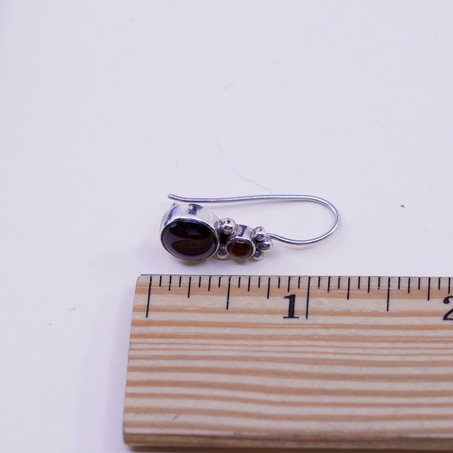 Vintage Sterling silver handmade earrings, 925 hooks with garnet beads