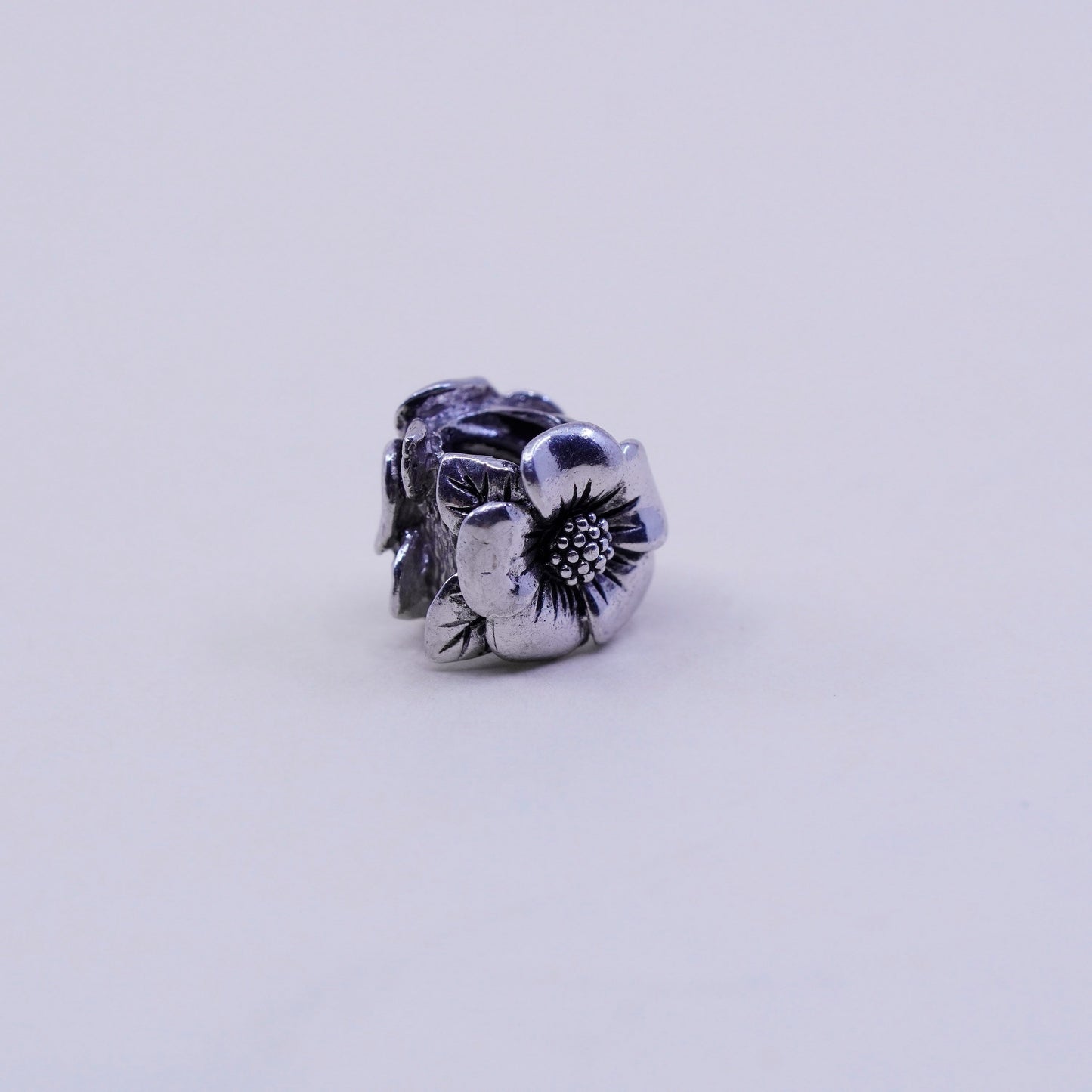 Vintage Sterling silver handmade flower pendant, 925 bead charm