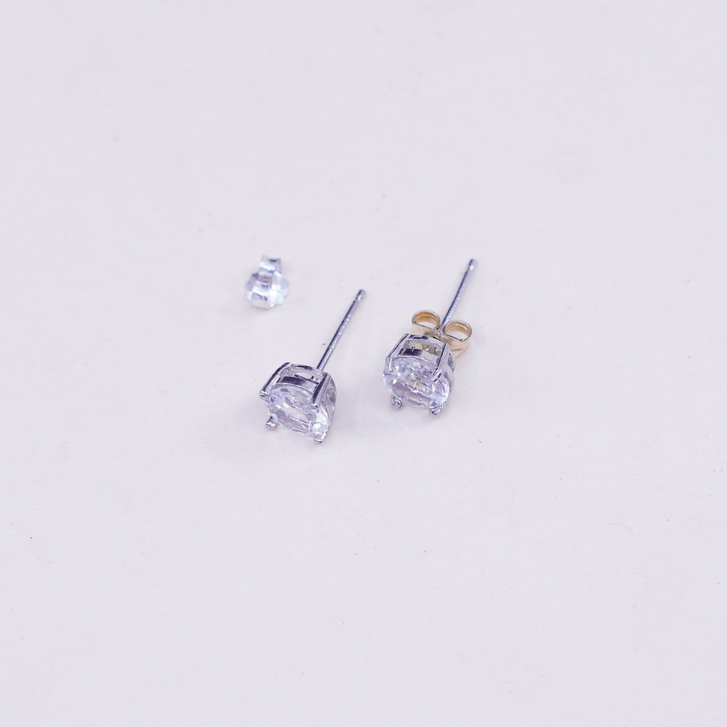 6mm, Vintage sterling 925 silver genuine round cz studs, filigree earrings