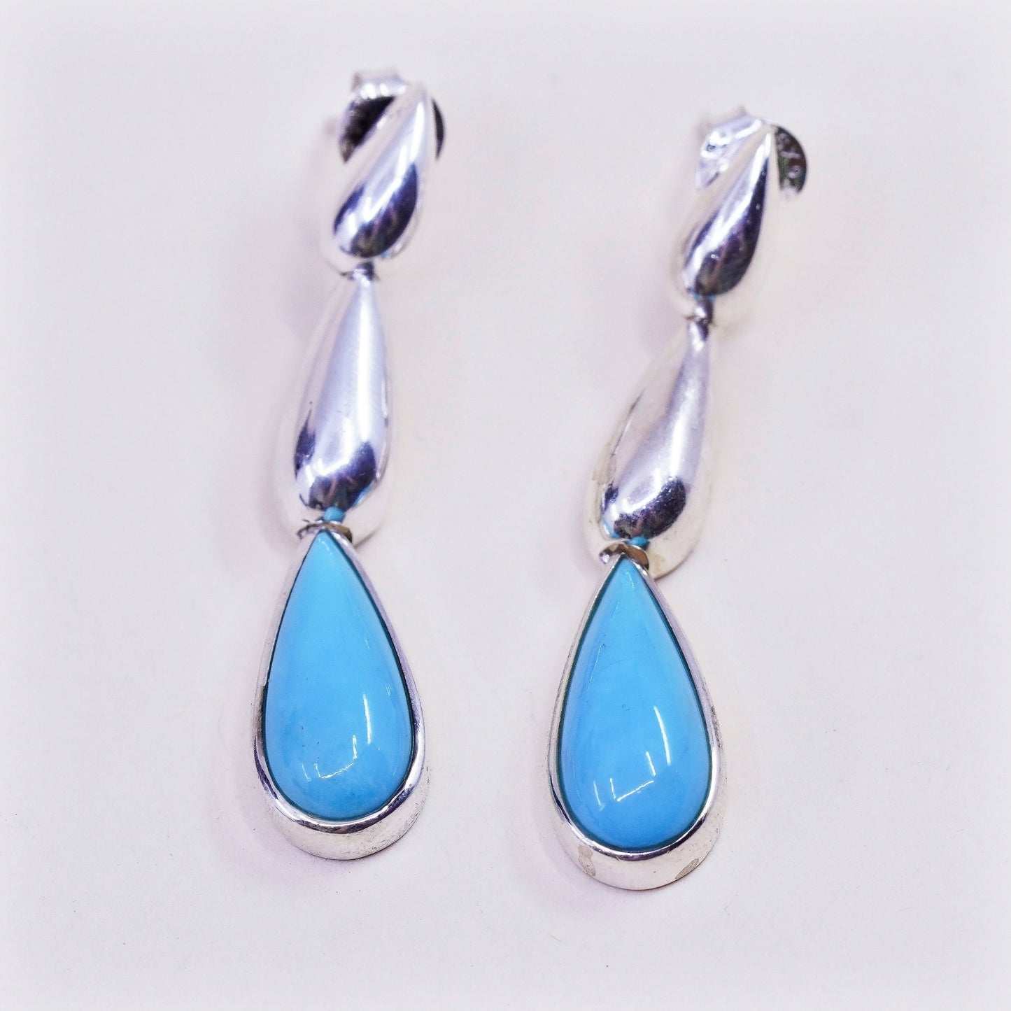 Vintage sterling 925 silver handmade teardrop earrings with turquoise