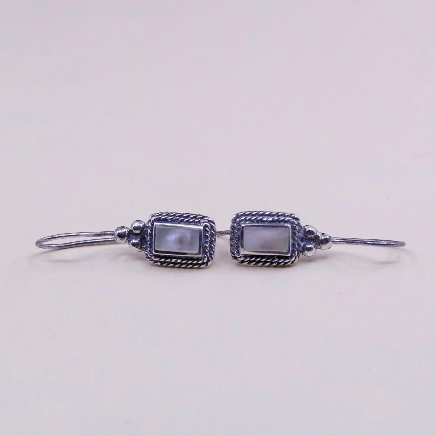 Vintage sterling 925 silver handmade earrings with white Mother of pearl