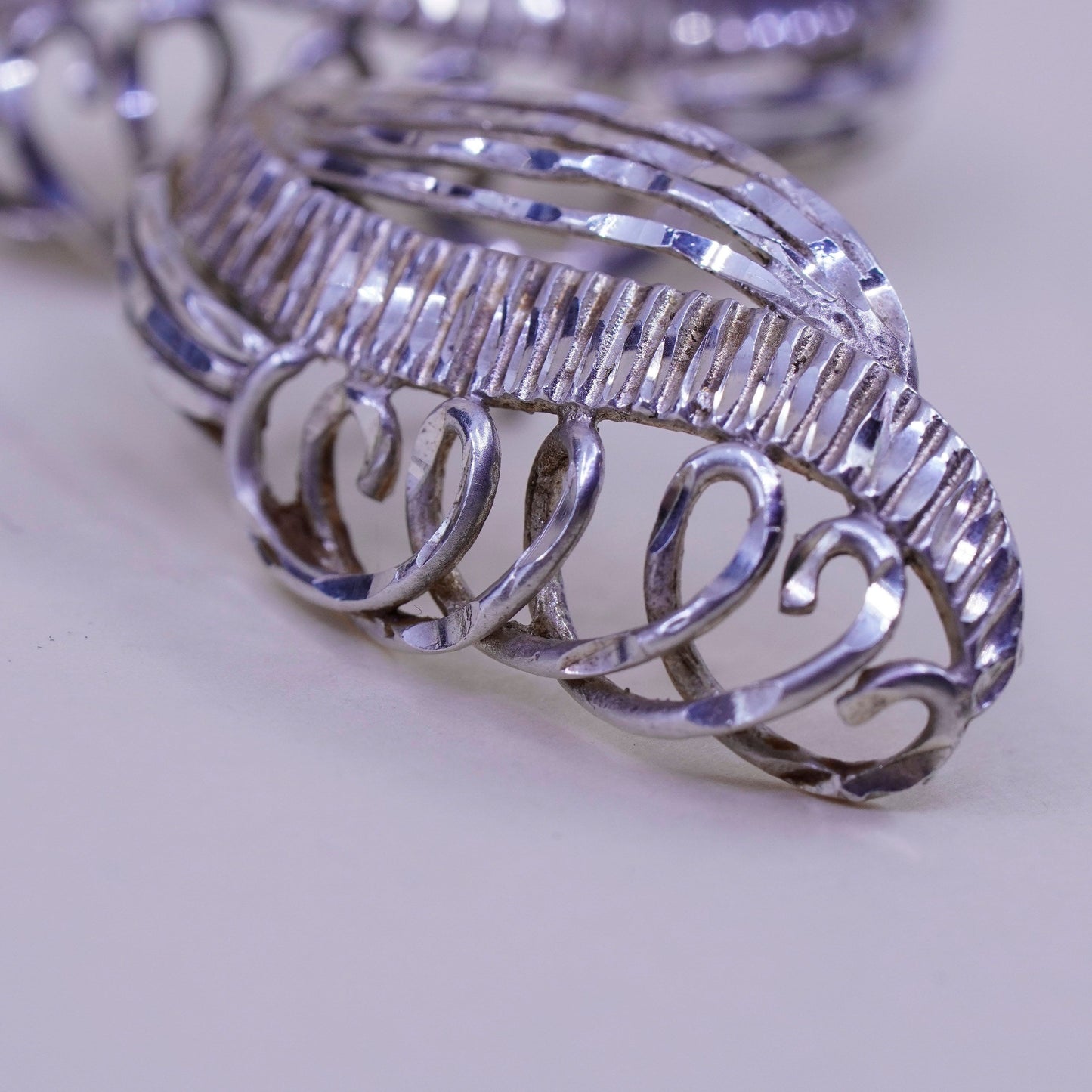 Vintage sterling silver handmade earrings, 925 studs with filigree swirly