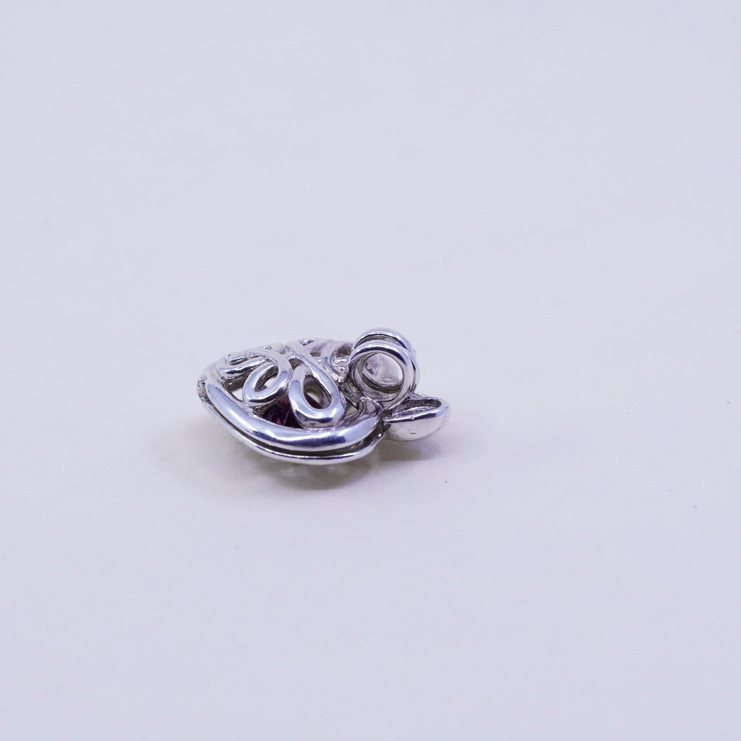 Vintage sterling silver heart filigree charm pendant, 925 prayer locket