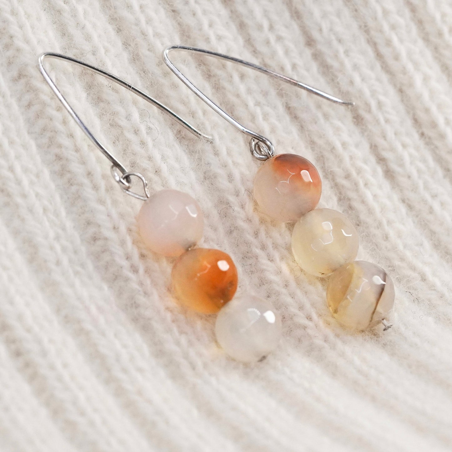 Vintage Sterling silver handmade earrings, 925 hooks with orange agate