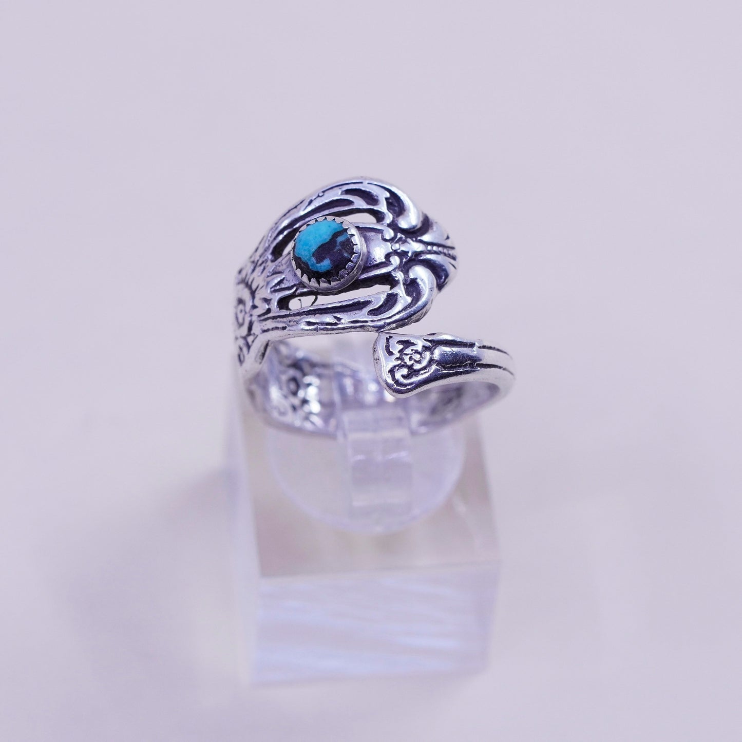 Size 9 , Native American sterling silver ring, handmade 925 wrap band turquoise