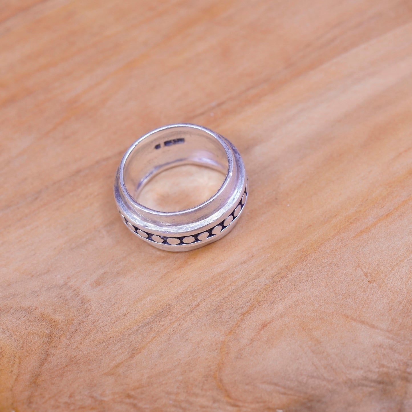 size 6, vintage Sterling silver handmade ring, 925 wide band with bead pattern
